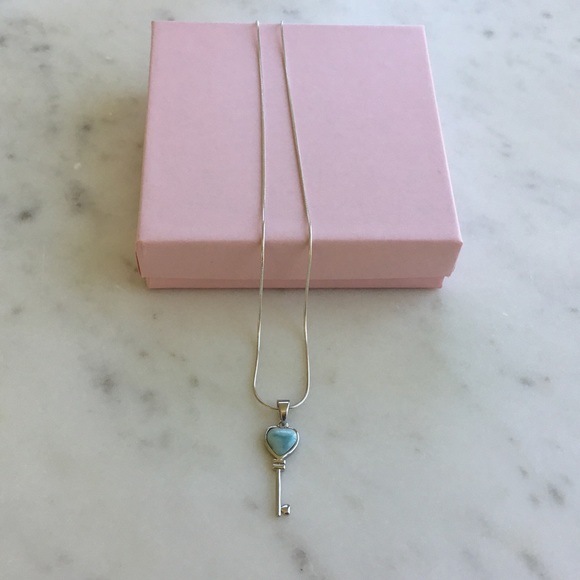 Natural Larimar Key Sterling Silver Necklace - Picture 2 of 16